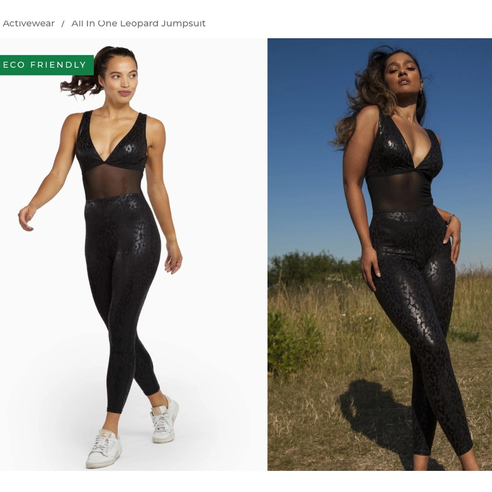Wolf and Whistle Active USA Black Leopard Print Jumpsuit
